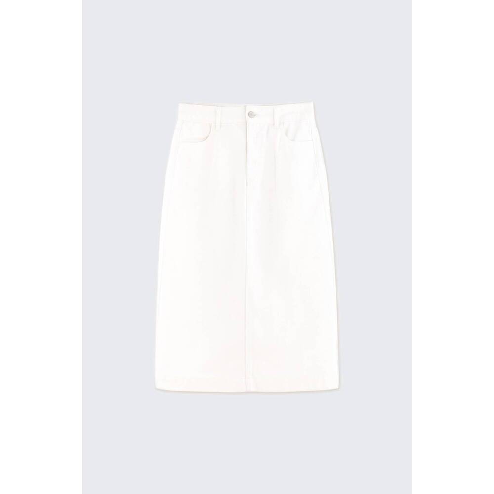 NEW THE TINY BIG SISTER women's midi denim skirt in agnes off-white